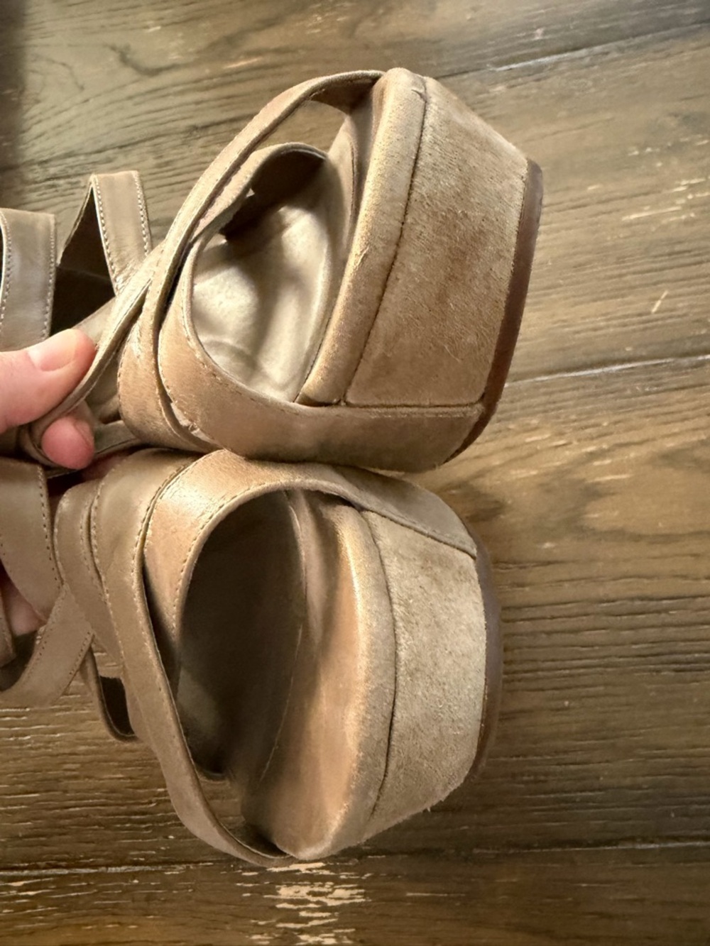 Chocolat Blu Watt Taupe Leather Wedge Sandals | Strappy Platform | Size 7 - Picture 5 of 10